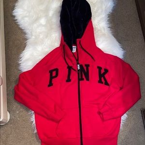 PINK full zip jacket w/ a fur hood